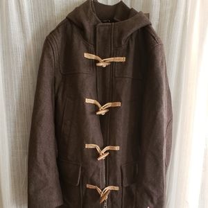 Tommy Hilfiger Brown Wool-Blend Melton Toggle Coat